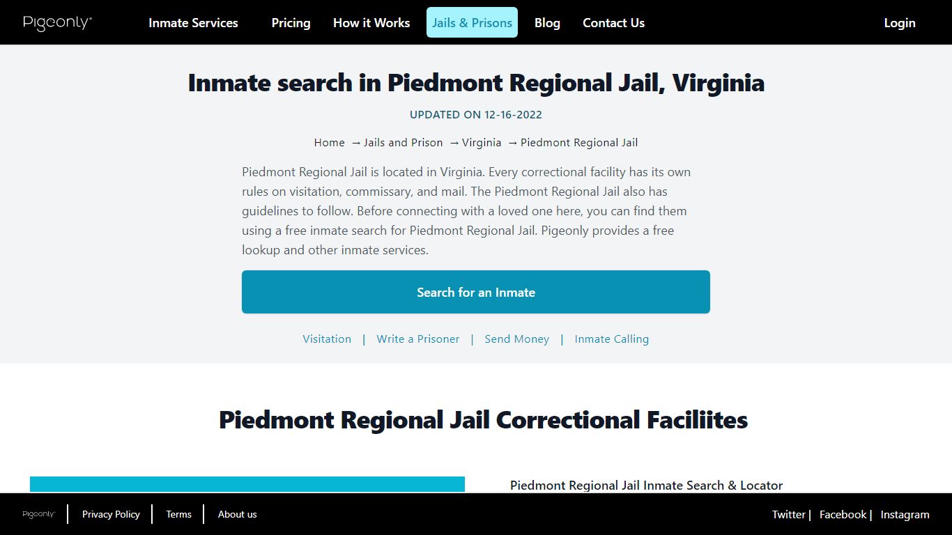 Inmate Search Piedmont Regional Jail, Virginia | Pigeonly