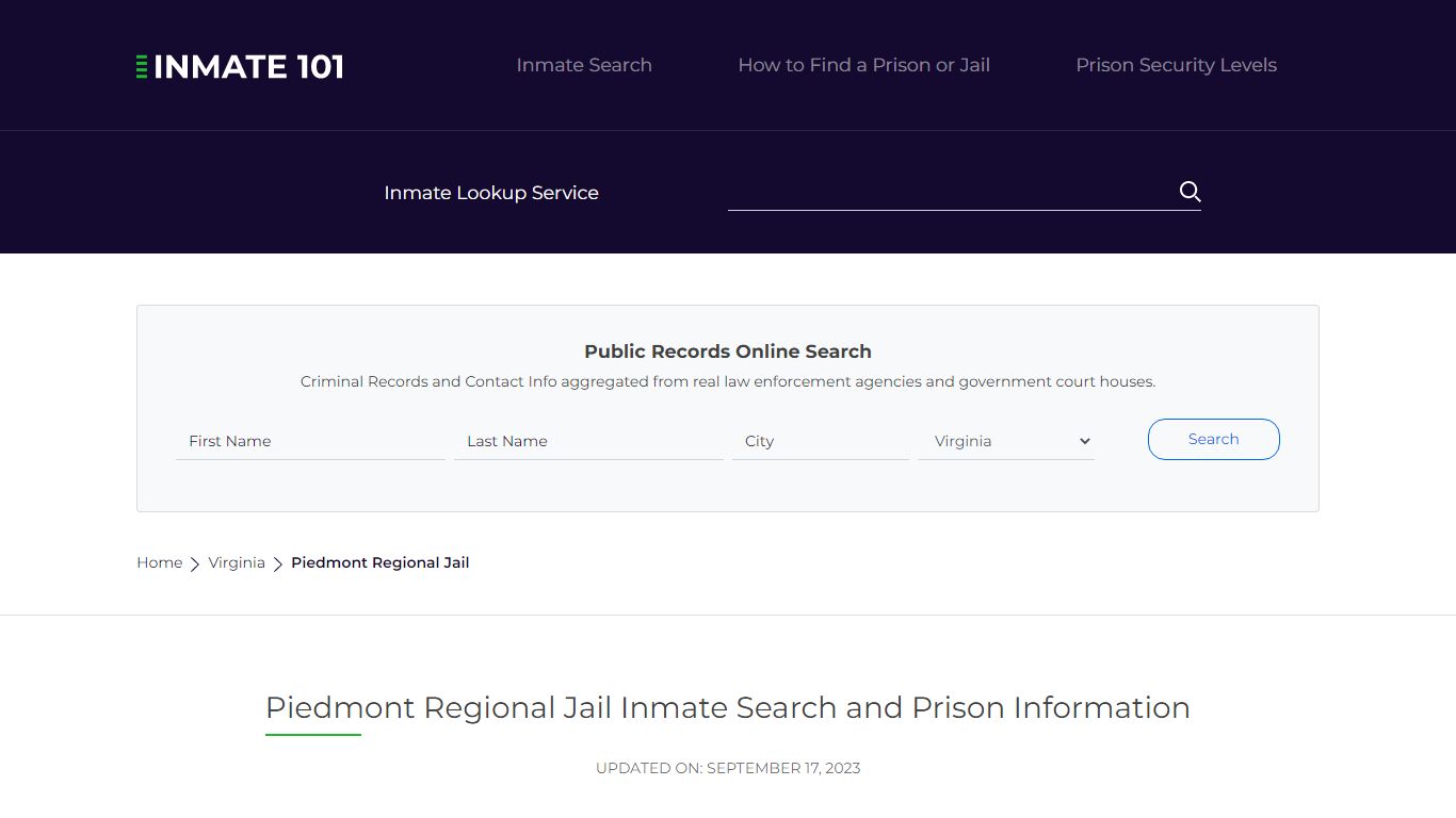 Piedmont Regional Jail Inmate Search and Prison Information